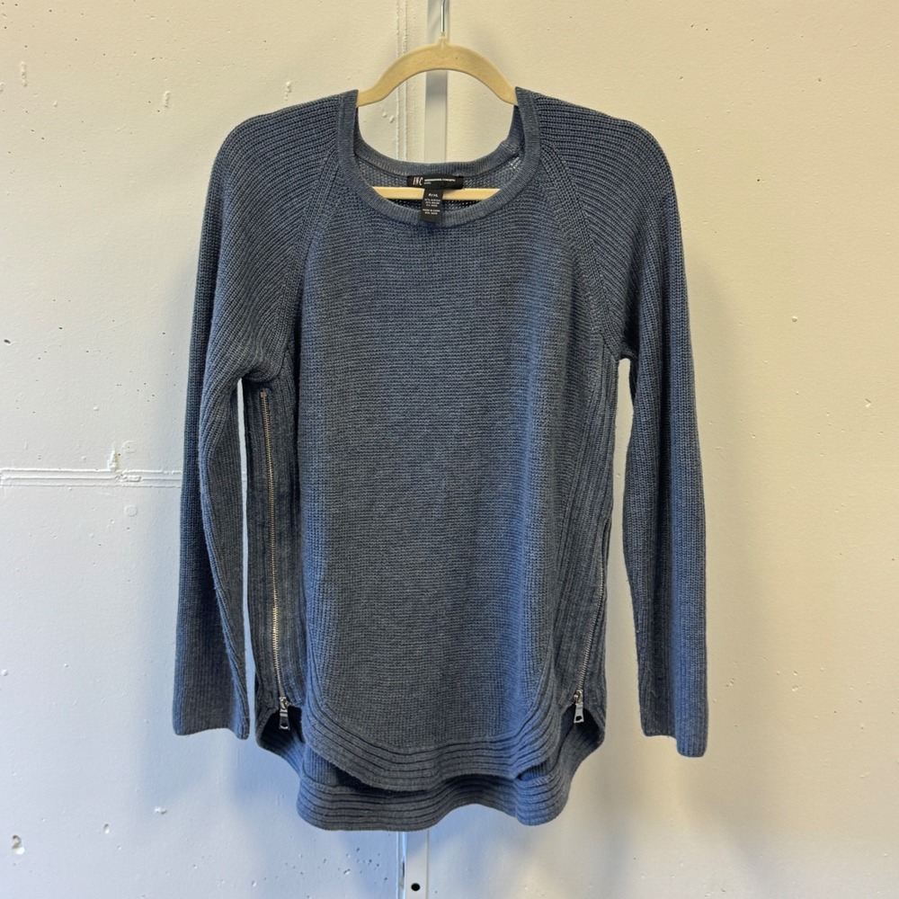 INC International Concepts Petite Blue Grey Side Zip Knit Sweater Round Hem P/XL